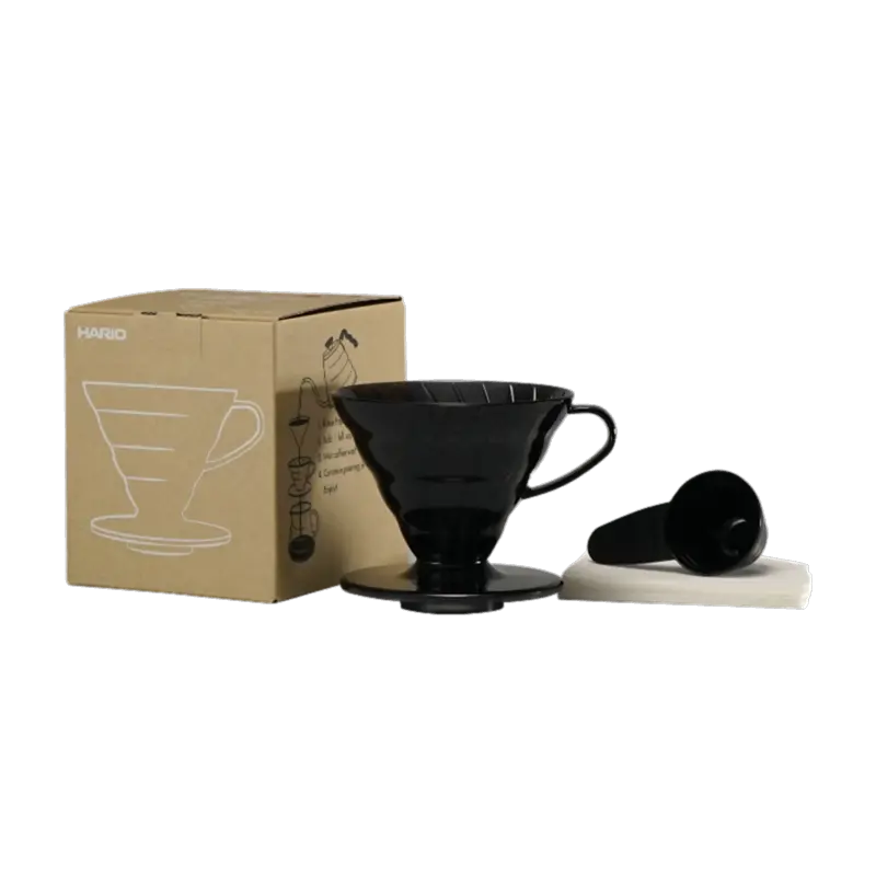 Hario V60 02 Siyah Şeffaf Plastik Dripper ve 40’lı Filtre Kağıdı Seti VD-02TB-UEX